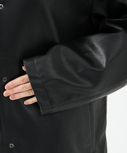 FORTUNA HOMME（フォルトゥナオム）の「【FORTUNA/フォルトゥナ】ECOラムレザーコーチジャケット/コーチジャケット/ユニセックス【WEB限定】（ブルゾン・メンズ・ブラック・M/L）」の9枚目の写真