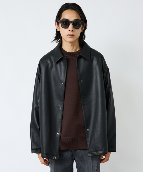 FORTUNA HOMME（フォルトゥナオム）の「【FORTUNA/フォルトゥナ】ECOラムレザーコーチジャケット/コーチジャケット/ユニセックス【WEB限定】（ブルゾン・メンズ・ブラック・M/L）」の4枚目の写真