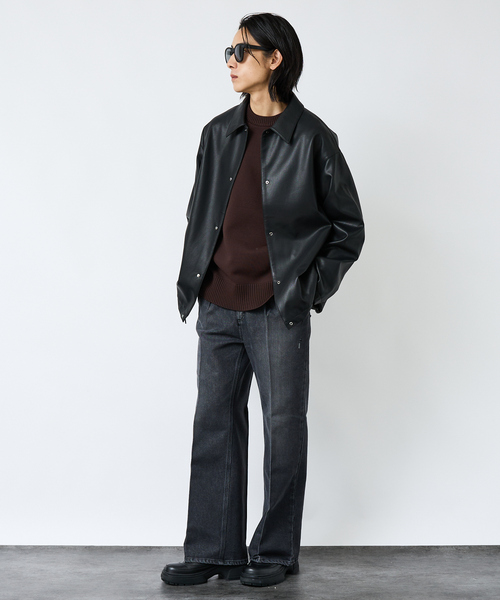 FORTUNA HOMME（フォルトゥナオム）の「【FORTUNA/フォルトゥナ】ECOラムレザーコーチジャケット/コーチジャケット/ユニセックス【WEB限定】（ブルゾン・メンズ・ブラック・M/L）」の2枚目の写真