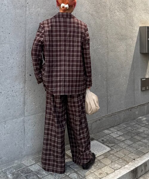 WILLOW（ウィロー）の「【willow】チェックオーバージャケット（テーラードジャケット・レディース・ブラウン/ネイビー・ONE SIZE）」の4枚目の写真