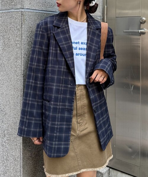 WILLOW（ウィロー）の「【willow】チェックオーバージャケット（テーラードジャケット・レディース・ブラウン/ネイビー・ONE SIZE）」の6枚目の写真