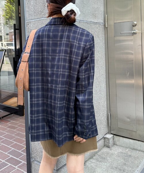WILLOW（ウィロー）の「【willow】チェックオーバージャケット（テーラードジャケット・レディース・ブラウン/ネイビー・ONE SIZE）」の8枚目の写真
