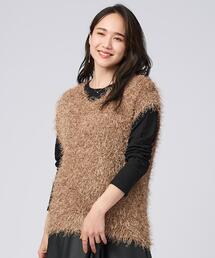 DRESKIP | 【2点セット/S-LL】大人のフェミニンカジュアルに ラメシャギーニットベスト+ロンT(ニット/セーター)