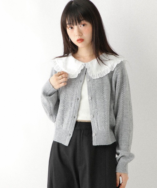セール】襟付き柄編みカーディガン 589925（カーディガン/ボレロ