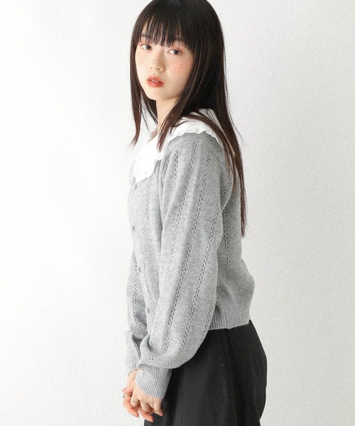JUSGLITTY 衿付柄編みカーディガン JUSGLITTY 衿付柄編みカーディガン