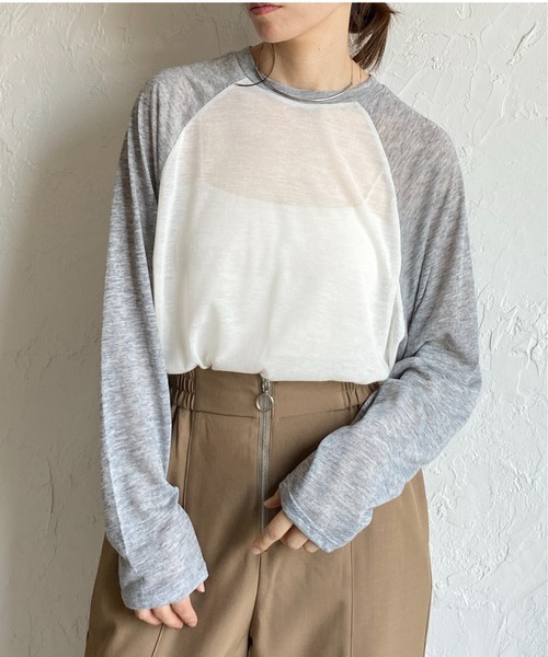 She's Closet(シーズクローゼット)の「シアーラグランスリーブロングTシャツ/長袖ロンT(Tシャツ/カットソー・レディース・アイボリー/杢グレー/ネイビー/ブラック・FREE)」の3枚目の写真