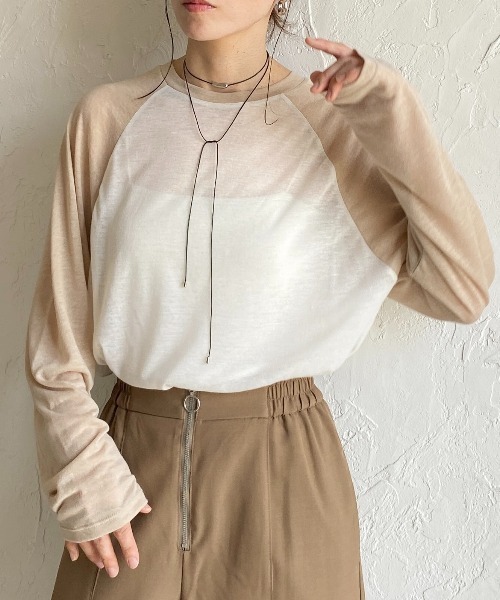 She's Closet(シーズクローゼット)の「シアーラグランスリーブロングTシャツ/長袖ロンT(Tシャツ/カットソー・レディース・アイボリー/杢グレー/ネイビー/ブラック・FREE)」の2枚目の写真