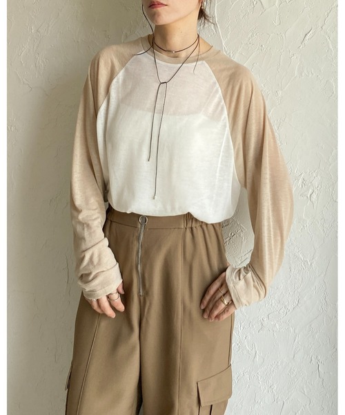 She's Closet(シーズクローゼット)の「シアーラグランスリーブロングTシャツ/長袖ロンT(Tシャツ/カットソー・レディース・アイボリー/杢グレー/ネイビー/ブラック・FREE)」の5枚目の写真