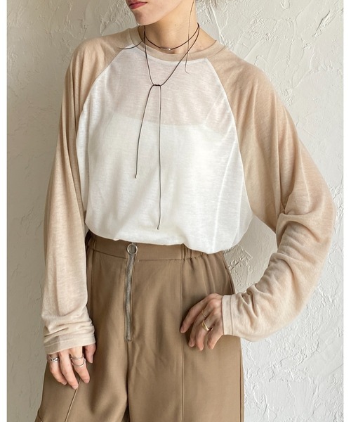She's Closet(シーズクローゼット)の「シアーラグランスリーブロングTシャツ/長袖ロンT(Tシャツ/カットソー・レディース・アイボリー/杢グレー/ネイビー/ブラック・FREE)」の6枚目の写真