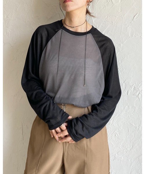 She's Closet(シーズクローゼット)の「シアーラグランスリーブロングTシャツ/長袖ロンT(Tシャツ/カットソー・レディース・アイボリー/杢グレー/ネイビー/ブラック・FREE)」の7枚目の写真