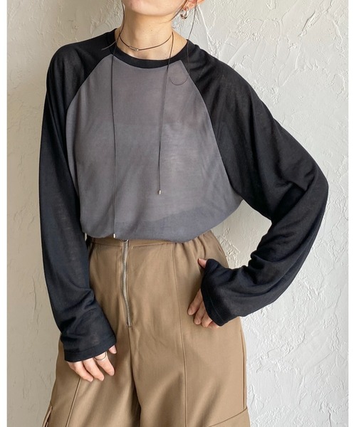 She's Closet(シーズクローゼット)の「シアーラグランスリーブロングTシャツ/長袖ロンT(Tシャツ/カットソー・レディース・アイボリー/杢グレー/ネイビー/ブラック・FREE)」の8枚目の写真