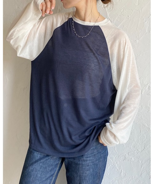 She's Closet(シーズクローゼット)の「シアーラグランスリーブロングTシャツ/長袖ロンT(Tシャツ/カットソー・レディース・アイボリー/杢グレー/ネイビー/ブラック・FREE)」の10枚目の写真