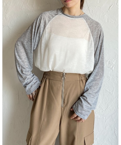 She's Closet(シーズクローゼット)の「シアーラグランスリーブロングTシャツ/長袖ロンT(Tシャツ/カットソー・レディース・アイボリー/杢グレー/ネイビー/ブラック・FREE)」の11枚目の写真