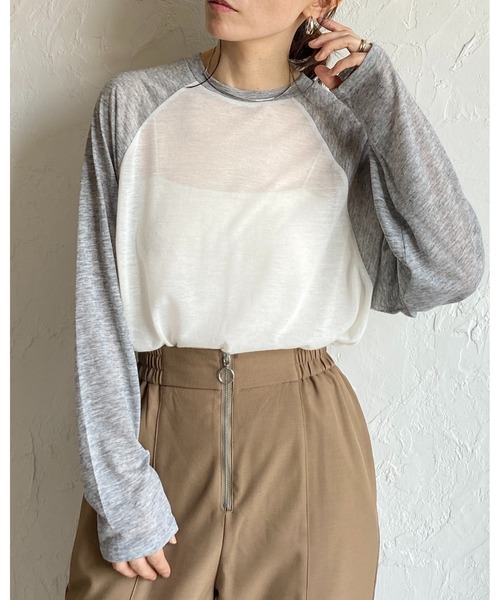She's Closet(シーズクローゼット)の「シアーラグランスリーブロングTシャツ/長袖ロンT(Tシャツ/カットソー・レディース・アイボリー/杢グレー/ネイビー/ブラック・FREE)」の12枚目の写真