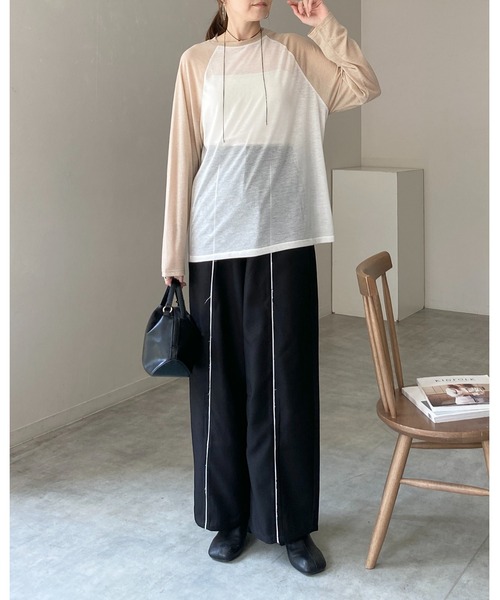 She's Closet(シーズクローゼット)の「シアーラグランスリーブロングTシャツ/長袖ロンT(Tシャツ/カットソー・レディース・アイボリー/杢グレー/ネイビー/ブラック・FREE)」の14枚目の写真