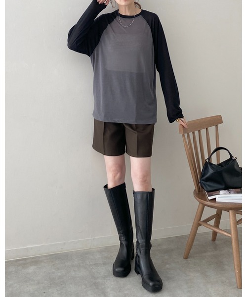 She's Closet(シーズクローゼット)の「シアーラグランスリーブロングTシャツ/長袖ロンT(Tシャツ/カットソー・レディース・アイボリー/杢グレー/ネイビー/ブラック・FREE)」の16枚目の写真