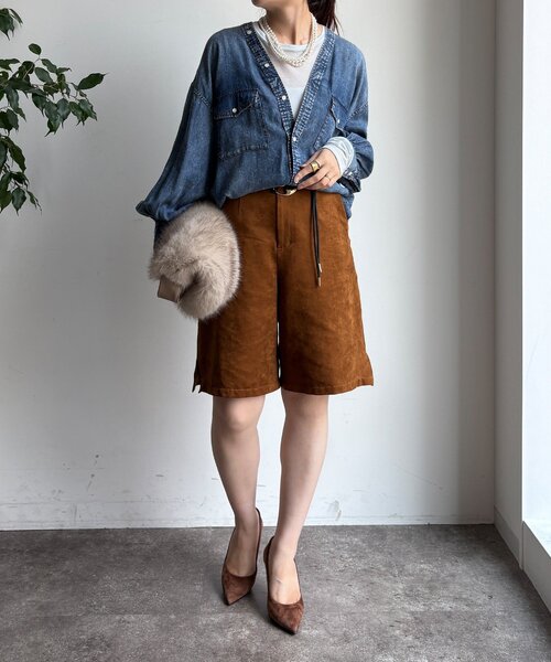 DouDou（ドゥドゥ）の「デニムVVシャツ（シャツ/ブラウス・レディース・ブルー/ブラック・FREE）」の9枚目の写真