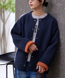 THE CRAFT CREW PRODUCTS(ザクラフトクループロダクツ)のウォッシャブル 裏配色 スナップボタン ニットカーディガン【THE CRAFT CREW PRODUCTS】(カーディガン/ボレロ)