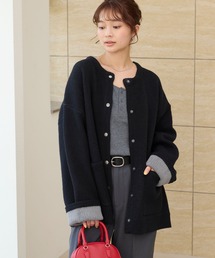 ウォッシャブル 裏配色 スナップボタン ニットカーディガン【THE CRAFT CREW PRODUCTS】ブラック