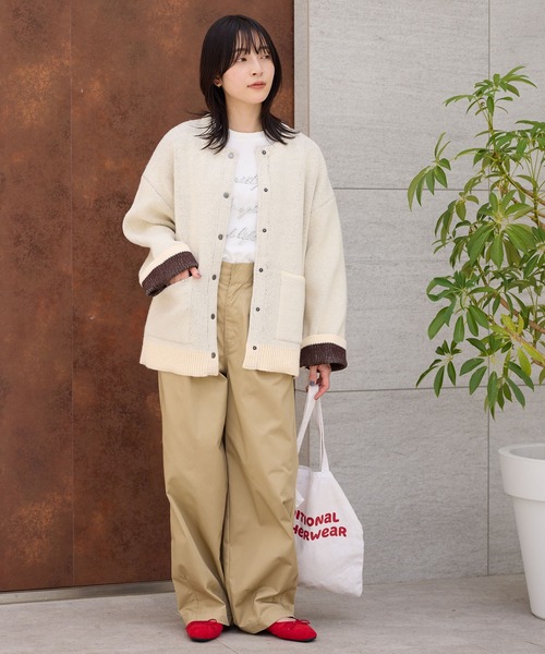 ウォッシャブル 裏配色 スナップボタン ニットカーディガン【THE CRAFT