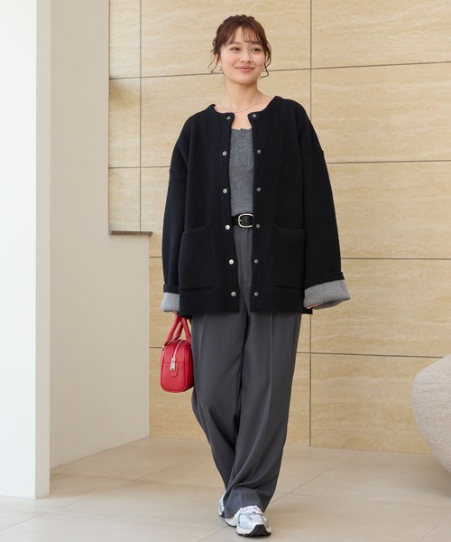 ウォッシャブル 裏配色 スナップボタン ニットカーディガン【THE CRAFT