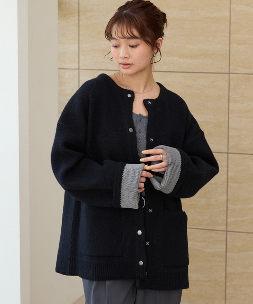 ウォッシャブル 裏配色 スナップボタン ニットカーディガン【THE CRAFT