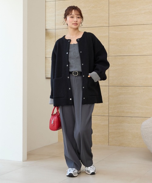 ウォッシャブル 裏配色 スナップボタン ニットカーディガン【THE CRAFT