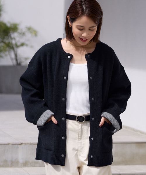ウォッシャブル 裏配色 スナップボタン ニットカーディガン【THE