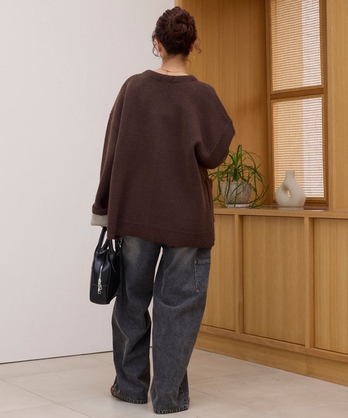 ウォッシャブル 裏配色 スナップボタン ニットカーディガン【THE CRAFT