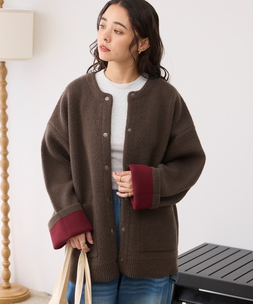 THE CRAFT CREW PRODUCTS(ザクラフトクループロダクツ)の「ウォッシャブル 裏配色 スナップボタン ニットカーディガン【THE CRAFT CREW PRODUCTS】(カーディガン/ボレロ・レディース・グレイッシュベージュ/アイボリー/ブラック/グレー/ブラウン/ネイビー/杢グレー/ダークカーキ・FREE)」の21枚目の写真