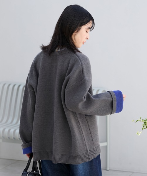 THE CRAFT CREW PRODUCTS(ザクラフトクループロダクツ)の「ウォッシャブル 裏配色 スナップボタン ニットカーディガン【THE CRAFT CREW PRODUCTS】(カーディガン/ボレロ・レディース・グレイッシュベージュ/アイボリー/ブラック/グレー/ブラウン/ネイビー/杢グレー/ダークカーキ・FREE)」の10枚目の写真