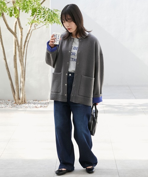 THE CRAFT CREW PRODUCTS(ザクラフトクループロダクツ)の「ウォッシャブル 裏配色 スナップボタン ニットカーディガン【THE CRAFT CREW PRODUCTS】(カーディガン/ボレロ・レディース・グレイッシュベージュ/アイボリー/ブラック/グレー/ブラウン/ネイビー/杢グレー/ダークカーキ・FREE)」の11枚目の写真