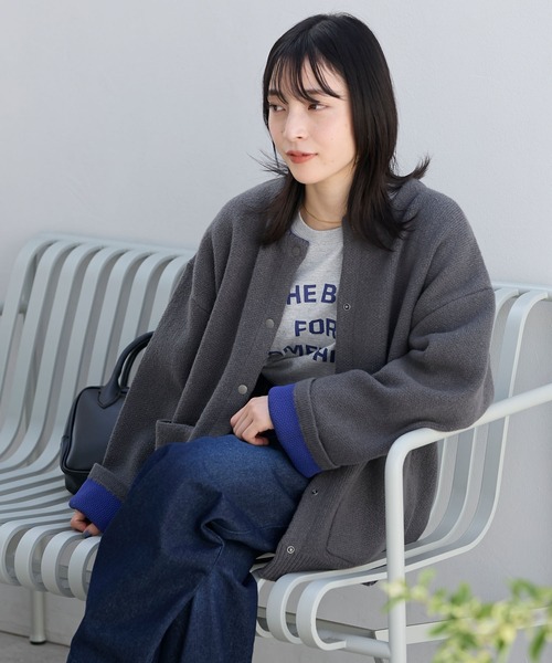 THE CRAFT CREW PRODUCTS(ザクラフトクループロダクツ)の「ウォッシャブル 裏配色 スナップボタン ニットカーディガン【THE CRAFT CREW PRODUCTS】(カーディガン/ボレロ・レディース・グレイッシュベージュ/アイボリー/ブラック/グレー/ブラウン/ネイビー/杢グレー/ダークカーキ・FREE)」の13枚目の写真