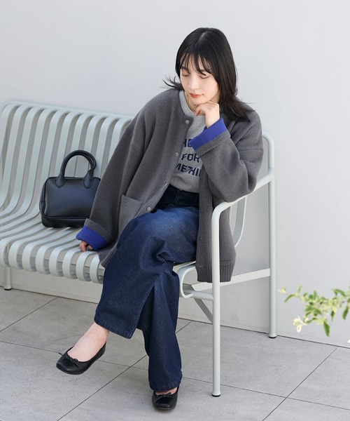 THE CRAFT CREW PRODUCTS(ザクラフトクループロダクツ)の「ウォッシャブル 裏配色 スナップボタン ニットカーディガン【THE CRAFT CREW PRODUCTS】(カーディガン/ボレロ・レディース・グレイッシュベージュ/アイボリー/ブラック/グレー/ブラウン/ネイビー/杢グレー/ダークカーキ・FREE)」の14枚目の写真