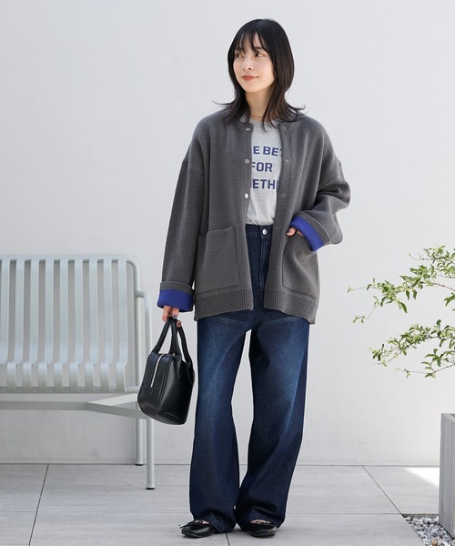 ウォッシャブル 裏配色 スナップボタン ニットカーディガン【THE CRAFT