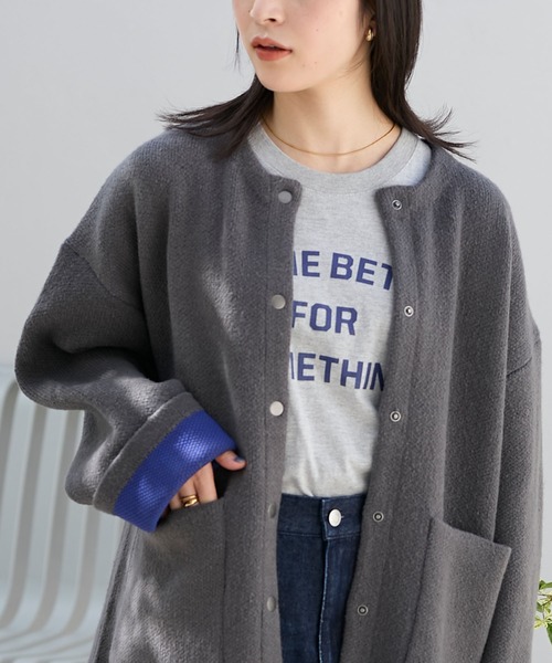 THE CRAFT CREW PRODUCTS(ザクラフトクループロダクツ)の「ウォッシャブル 裏配色 スナップボタン ニットカーディガン【THE CRAFT CREW PRODUCTS】(カーディガン/ボレロ・レディース・グレイッシュベージュ/アイボリー/ブラック/グレー/ブラウン/ネイビー/杢グレー/ダークカーキ・FREE)」の17枚目の写真