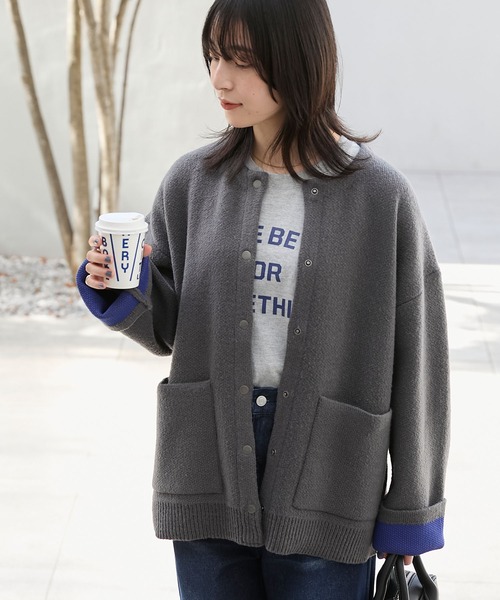 ウォッシャブル 裏配色 スナップボタン ニットカーディガン【THE CRAFT