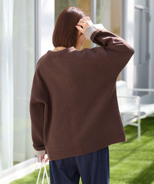 セール】ウォッシャブル 裏配色 スナップボタン ニットカーディガン