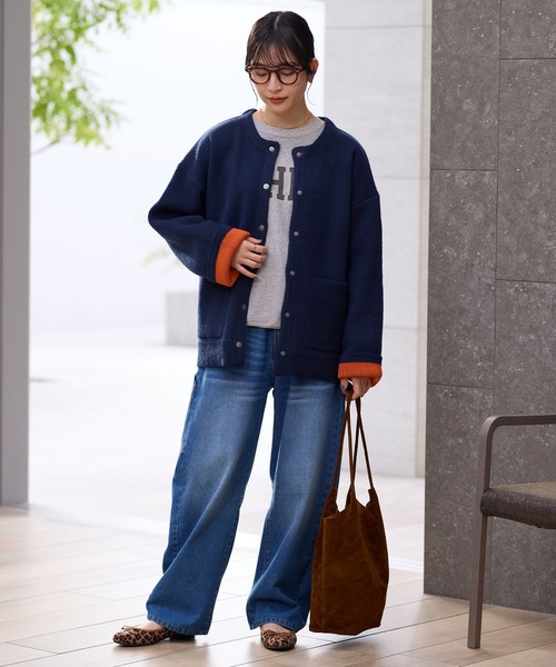 ウォッシャブル 裏配色 スナップボタン ニットカーディガン【THE CRAFT