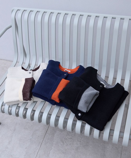 ウォッシャブル 裏配色 スナップボタン ニットカーディガン【THE CRAFT