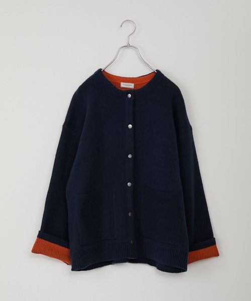 ウォッシャブル 裏配色 スナップボタン ニットカーディガン【THE CRAFT