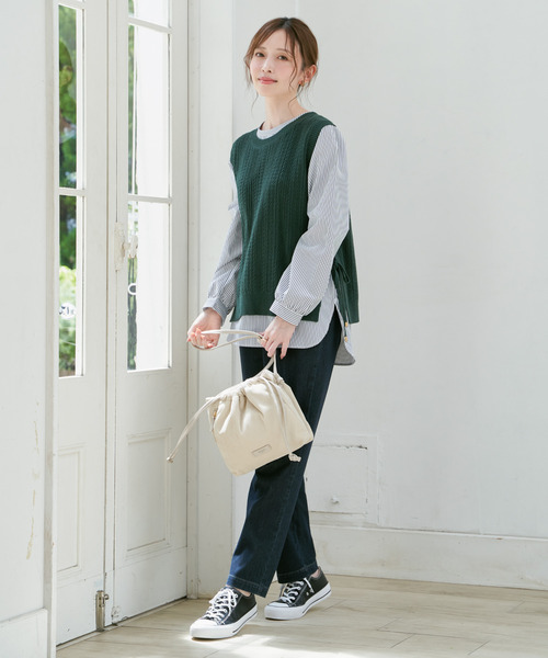 ikka(イッカ)の「【雑誌InRed11月号掲載】ニットベストブラウスセット(シャツ/ブラウス・レディース・ブラック/グレイッシュベージュ/ネイビー/グリーン・M/L/S)」の14枚目の写真