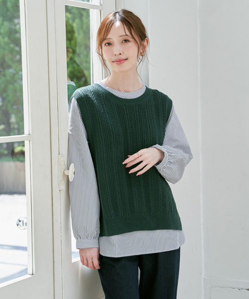 ikka(イッカ)の「【雑誌InRed11月号掲載】ニットベストブラウスセット(シャツ/ブラウス・レディース・ブラック/グレイッシュベージュ/ネイビー/グリーン・M/L/S)」の12枚目の写真