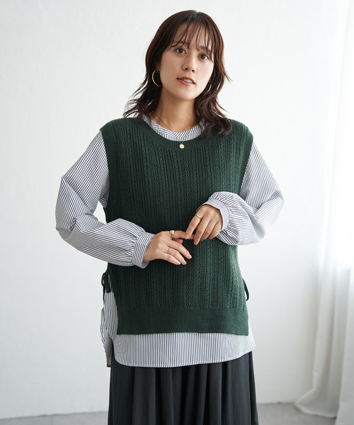 ikka(イッカ)の「【雑誌InRed11月号掲載】ニットベストブラウスセット(シャツ/ブラウス・レディース・ブラック/グレイッシュベージュ/ネイビー/グリーン・M/L/S)」の18枚目の写真