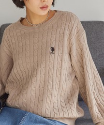 U.S. POLO ASSN. /ユーエスポロアッスン 別注ワンポイント刺繍　ケーブルニットプルオーバーベージュ