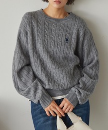 U.S. POLO ASSN. /ユーエスポロアッスン 別注ワンポイント刺繍　ケーブルニットプルオーバー杢グレー