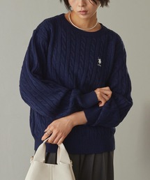 U.S. POLO ASSN. /ユーエスポロアッスン 別注ワンポイント刺繍　ケーブルニットプルオーバーネイビー