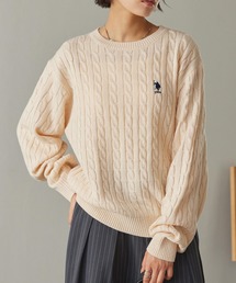 U.S. POLO ASSN. /ユーエスポロアッスン 別注ワンポイント刺繍　ケーブルニットプルオーバーアイボリー