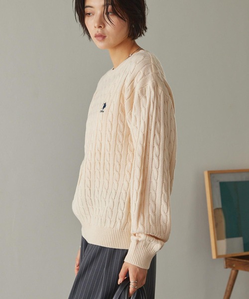 U.S. POLO ASSN.（ユーエスポロアッスン）の「U.S. POLO ASSN. /ユーエスポロアッスン 別注ワンポイント刺繍　ケーブルニットプルオーバー（ニット/セーター・レディース・アイボリー/レッド/ダークブラウン/ネイビー/ベージュ/杢グレー・M/L）」の10枚目の写真