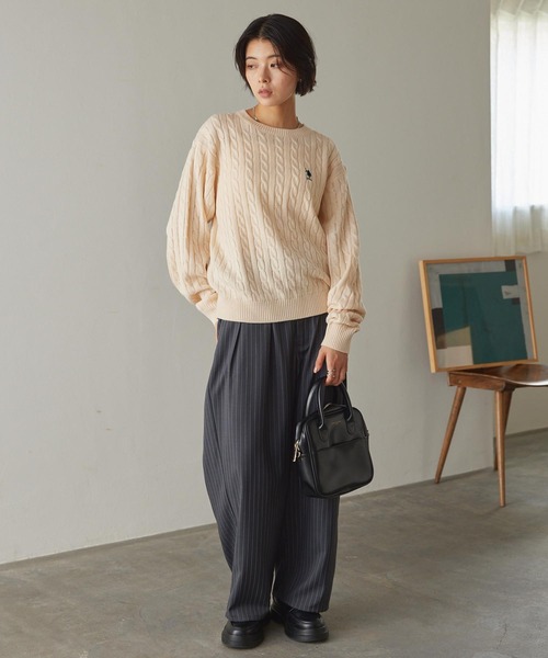 U.S. POLO ASSN.（ユーエスポロアッスン）の「U.S. POLO ASSN. /ユーエスポロアッスン 別注ワンポイント刺繍　ケーブルニットプルオーバー（ニット/セーター・レディース・アイボリー/レッド/ダークブラウン/ネイビー/ベージュ/杢グレー・M/L）」の12枚目の写真